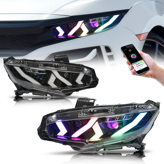 Full LED Headlights Assembly For 10th Gen Honda Civic 2016-2022,RGB DRL(US ONLY)