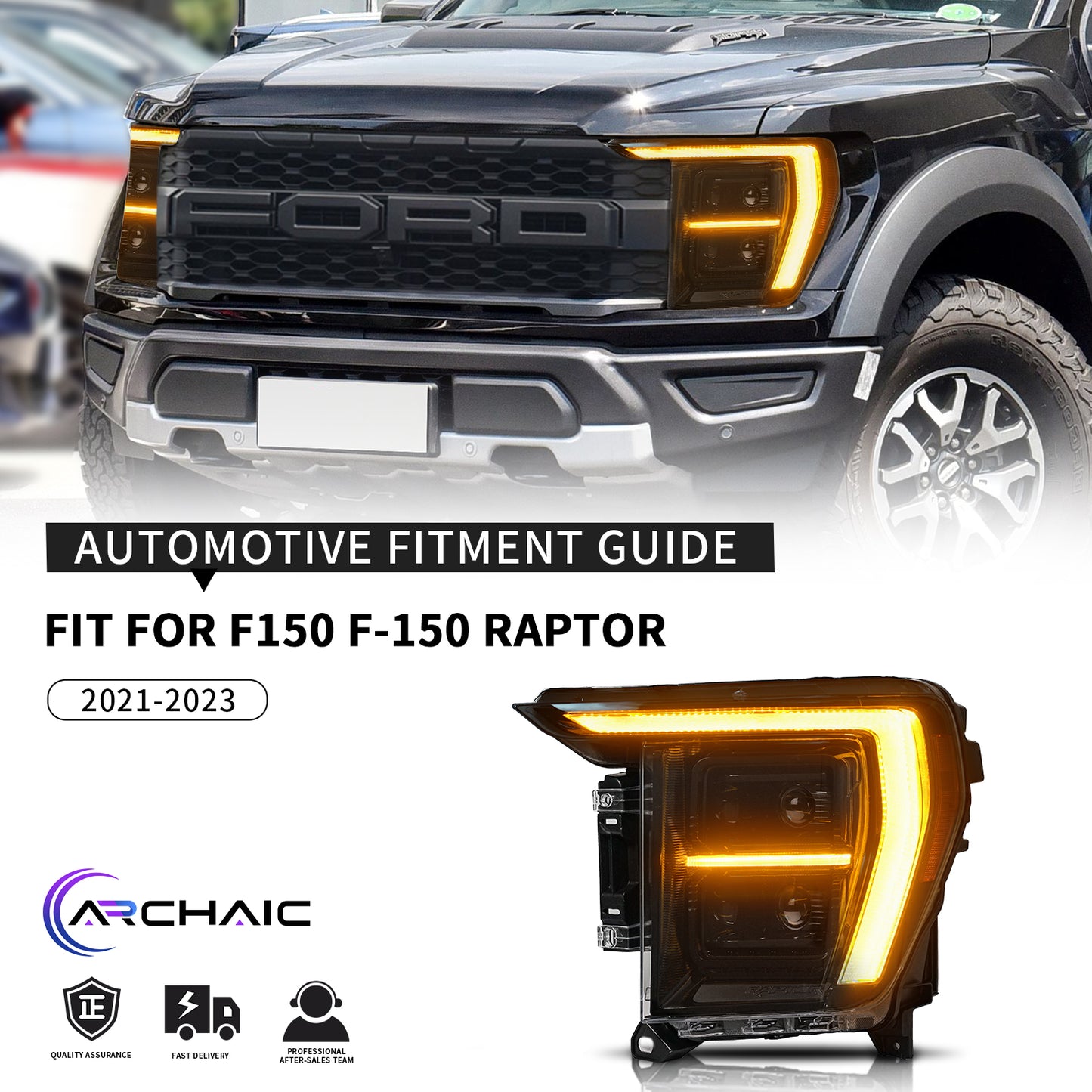 Full LED Headlights Assembly For Ford F-150 Raptor 2021+, F DRL Style
