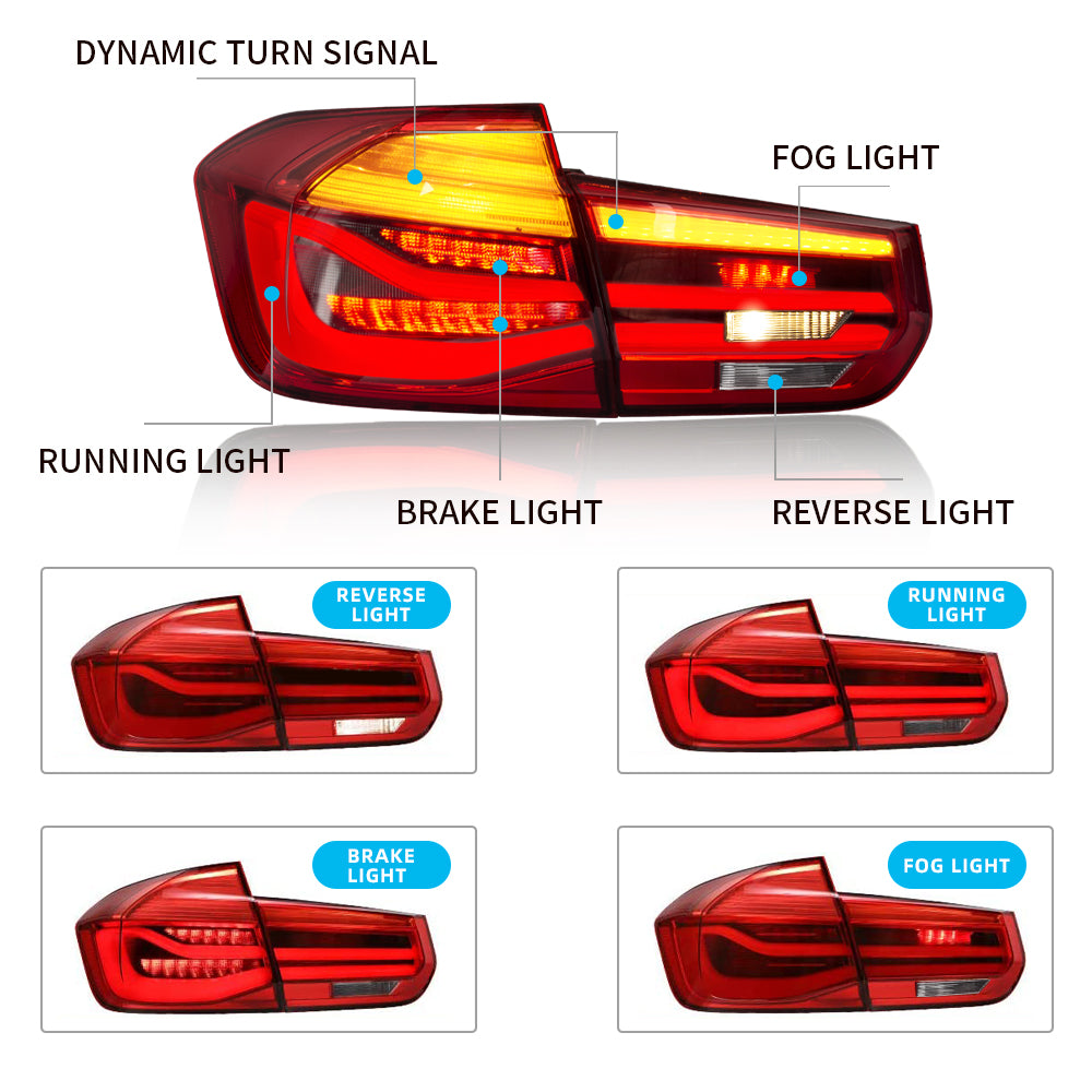 Full LED Tail Lights Assembly For BMW 3 Series F30 F35 2013-2018,Red