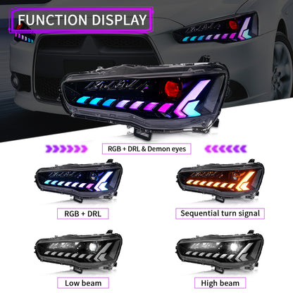 Full LED Headlights Assembly For Mitsubishi Lancer & EVO X 2008-2023,RGB DRL