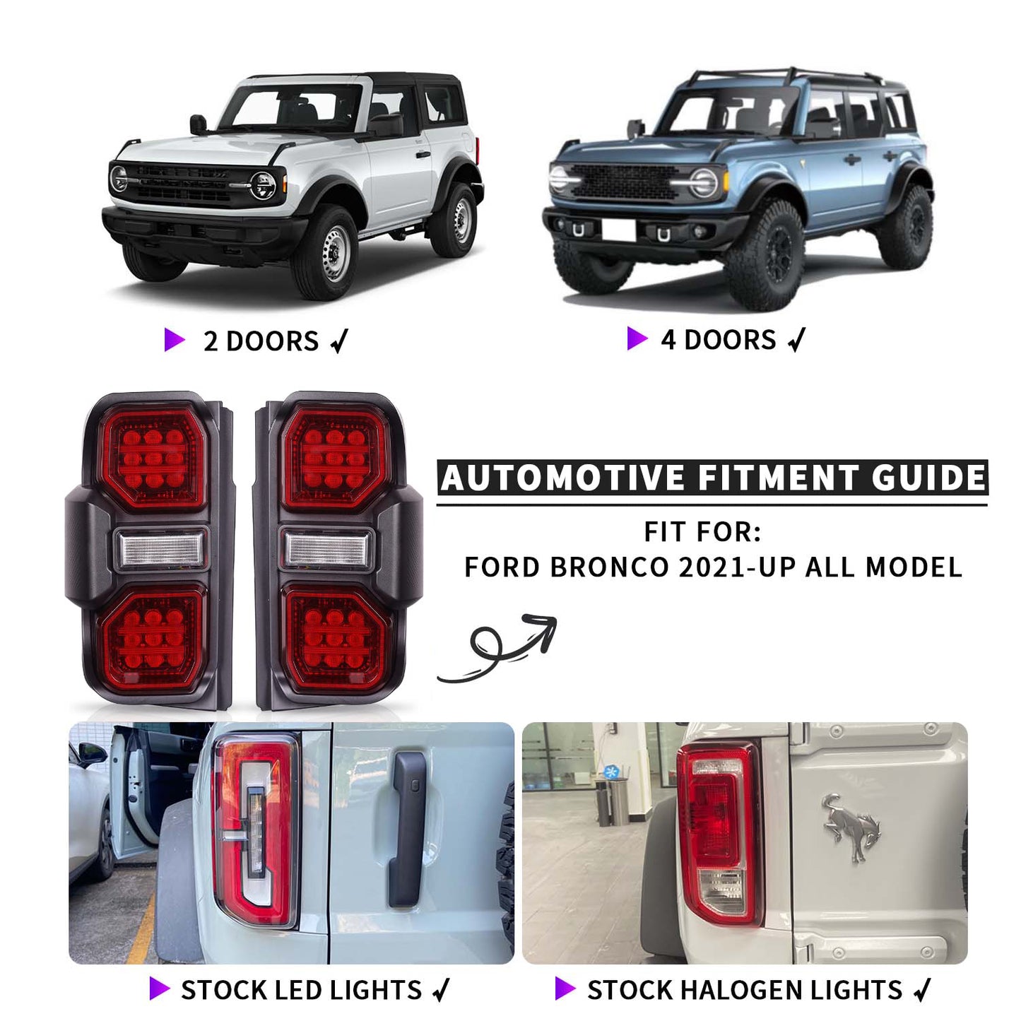 Raptor Version Full LED Tail Lights Assembly For Ford Bronco 2021+ (All Versions) 2/4-door