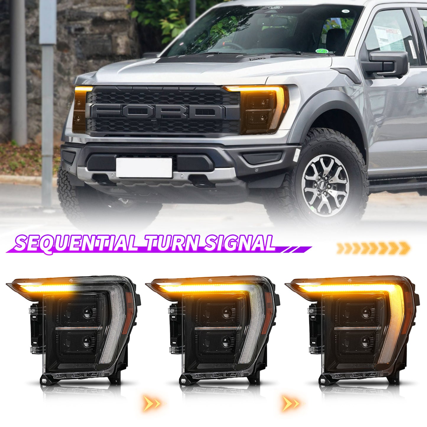 Full LED Headlights Assembly For Ford F-150 Raptor 2021+, F DRL Style