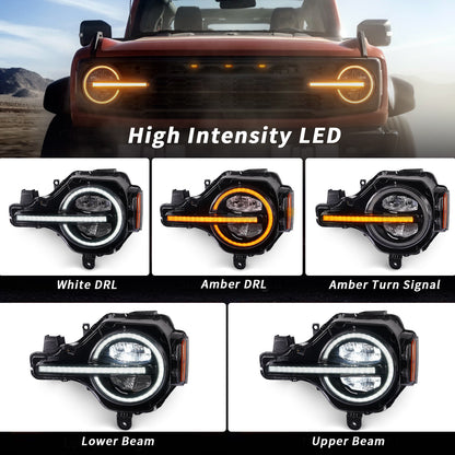 Raptor 버전 Ford Bronco 2020-2023 2/4 도어용 전체 LED 헤드라이트 어셈블리