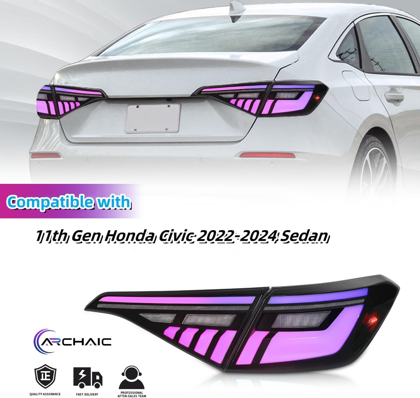 Full LED Tail Lights Assembly For 11th Gen Honda Civic Sedan 2021-2023,RGB DRL