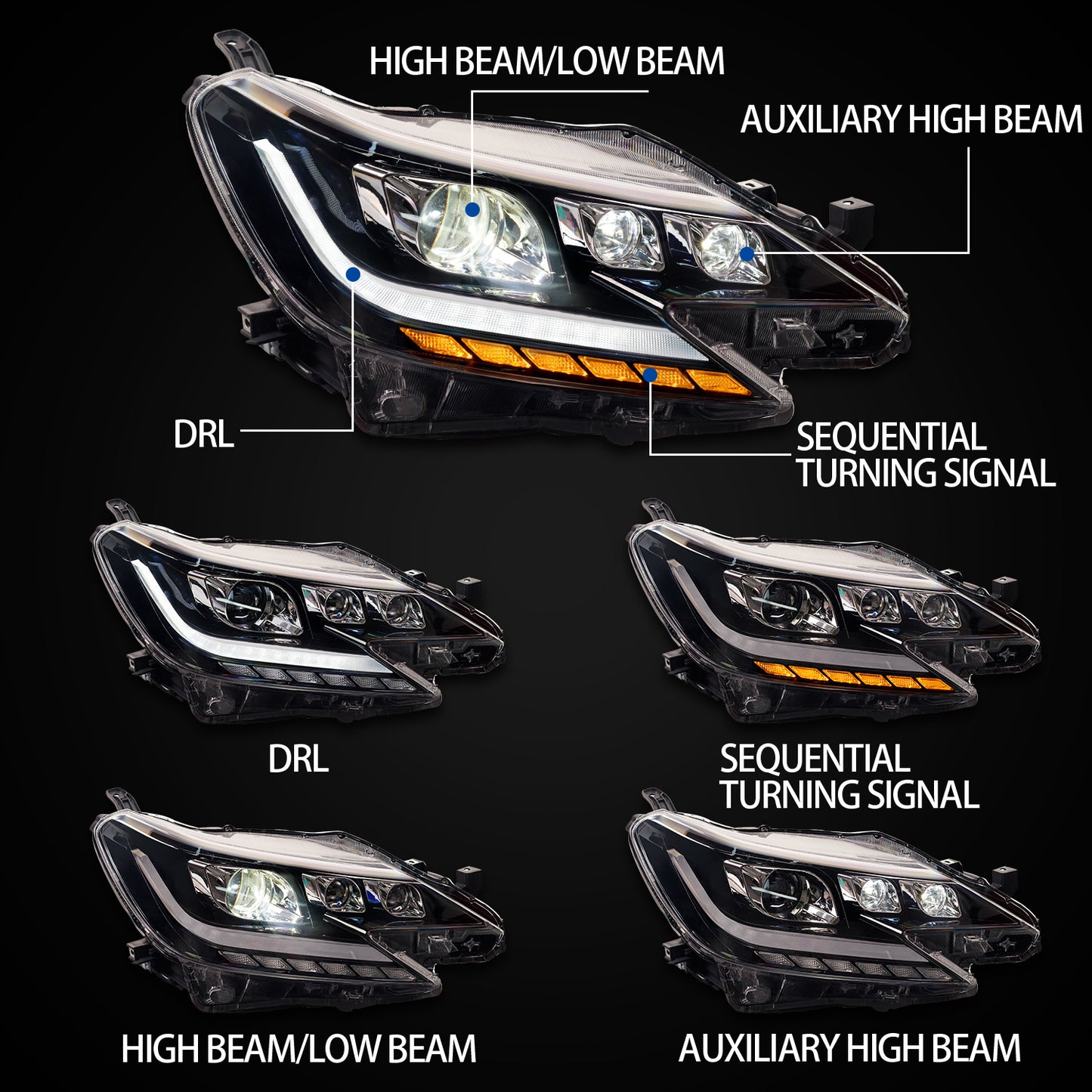 Full LED Headlights Assembly For Toyota Reiz/Mark X 2014-2017