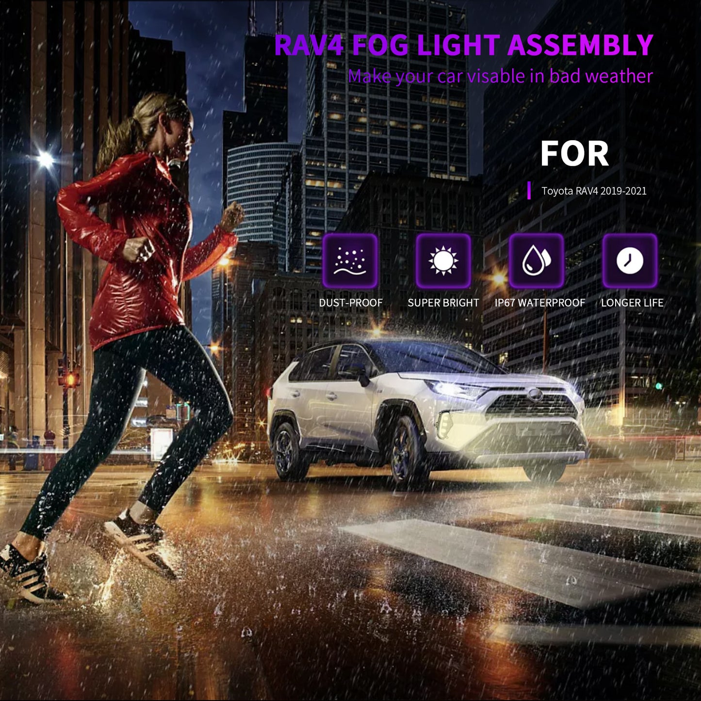 LED DRL Fog Lights For Toyota RAV4 2019-2022