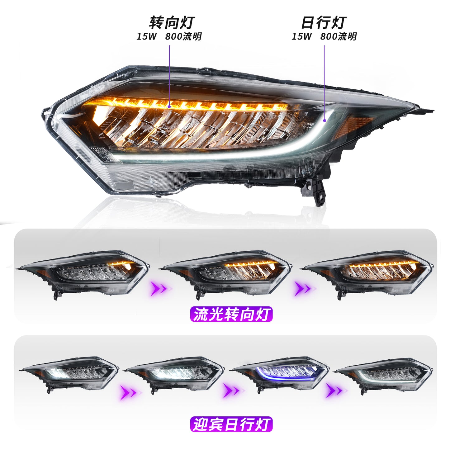 Full LED Headlights Assembly For Honda Vezel HRV 2013-2021
