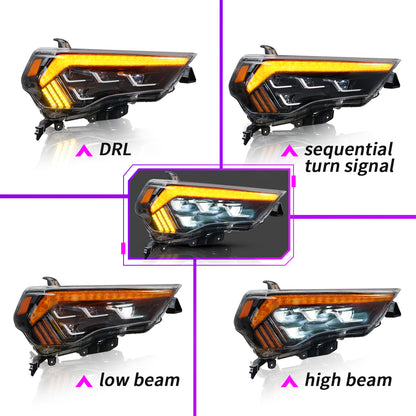 Toyota 4Runner 2014-2020용 전체 LED 헤드라이트 어셈블리, 한 쌍(프로젝터 4개)