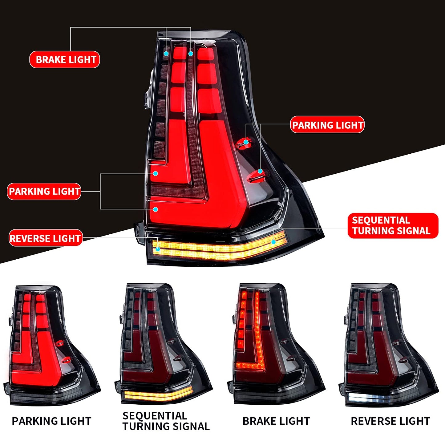 Full LED Tail Light Assembly For Lexus GX400/GX460 2010-2022 Toyota Prado 2010-2020
