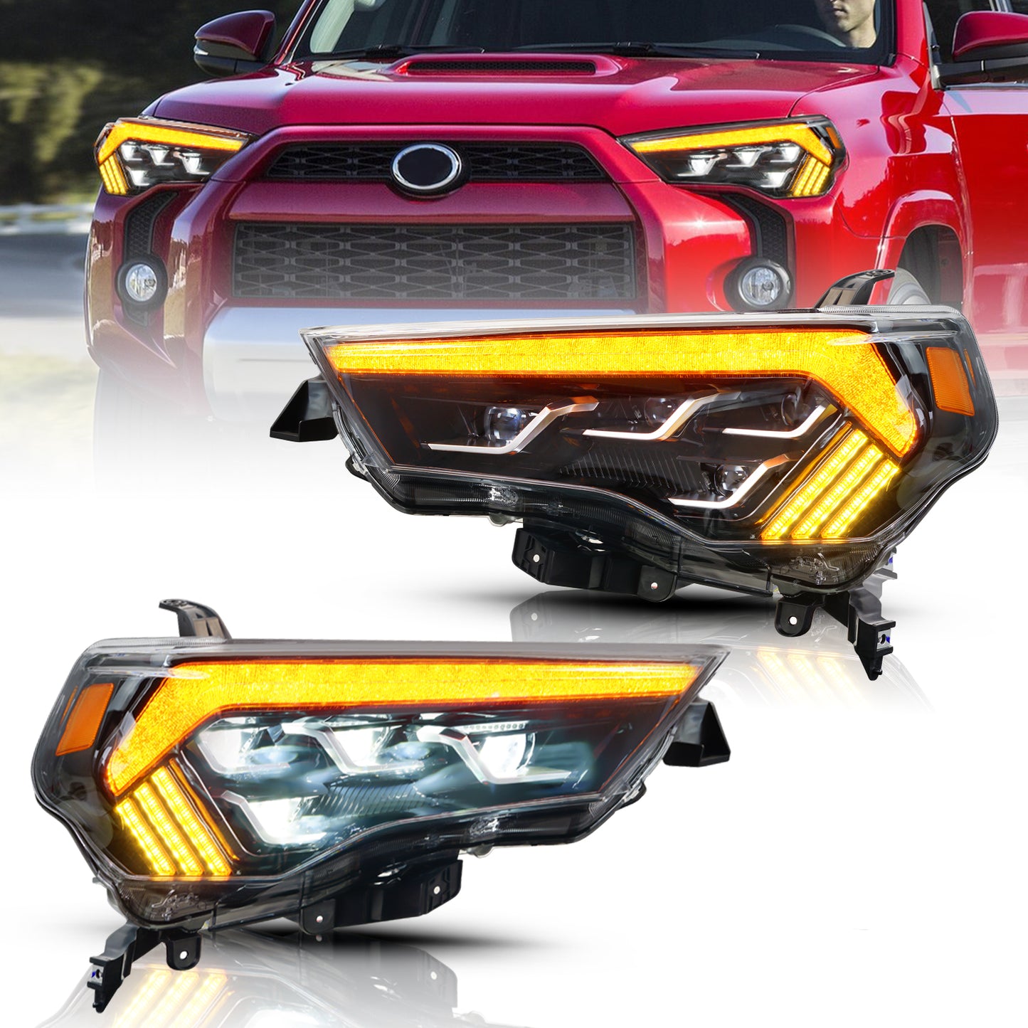 Toyota 4Runner 2014-2020용 전체 LED 헤드라이트 어셈블리, 한 쌍(프로젝터 4개)