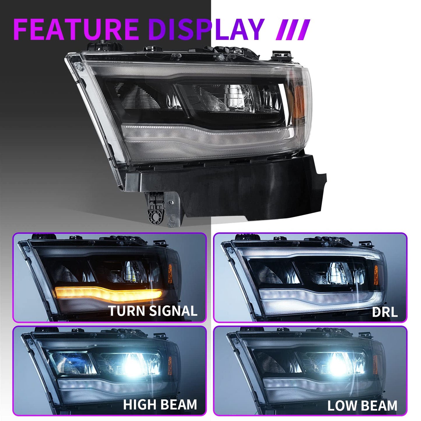 LED Headlights Assembly For Dodge Ram 1500 2019-2022 (OE Style)