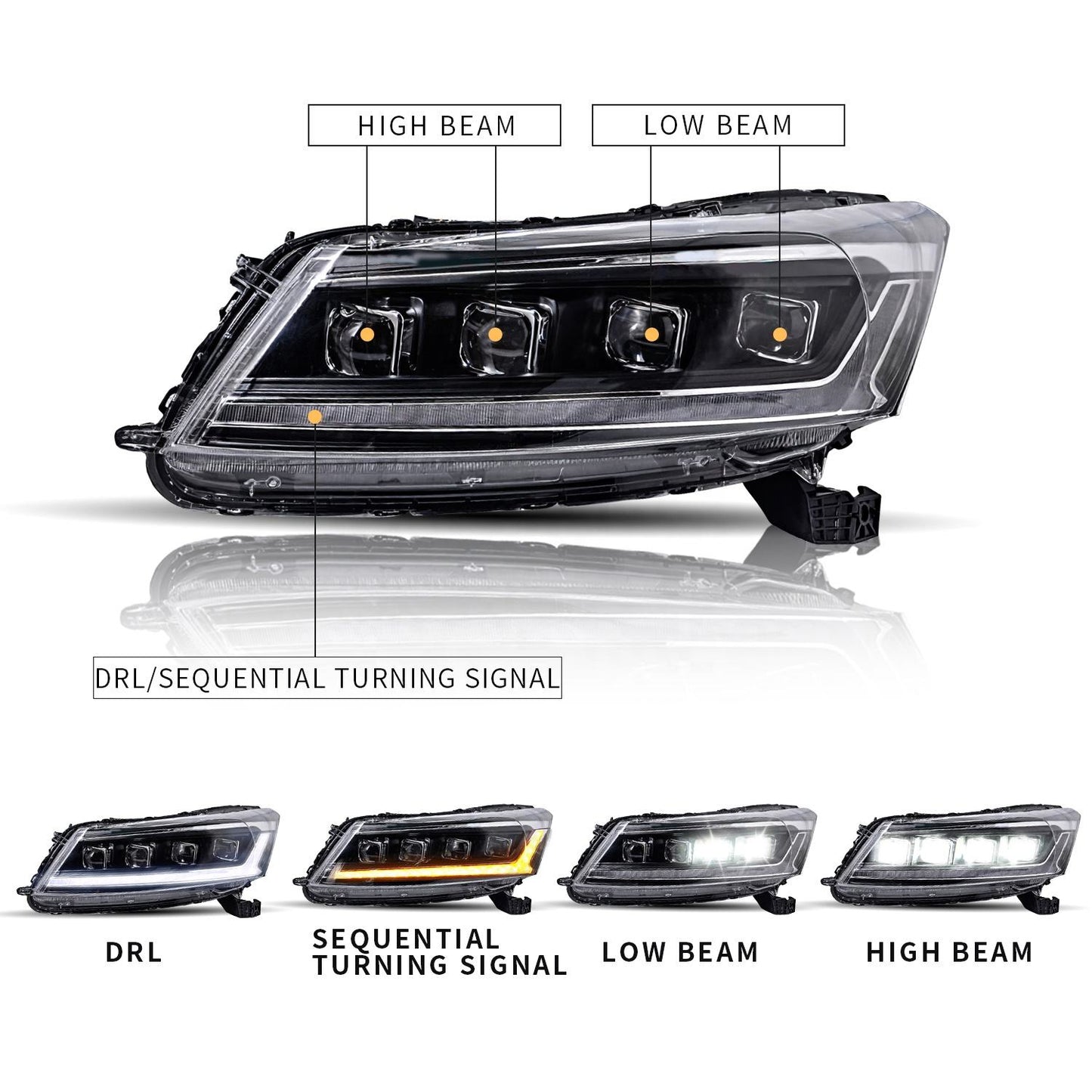 Full LED Headlights Assembly For 8th Gen Honda Accord 2008-2012