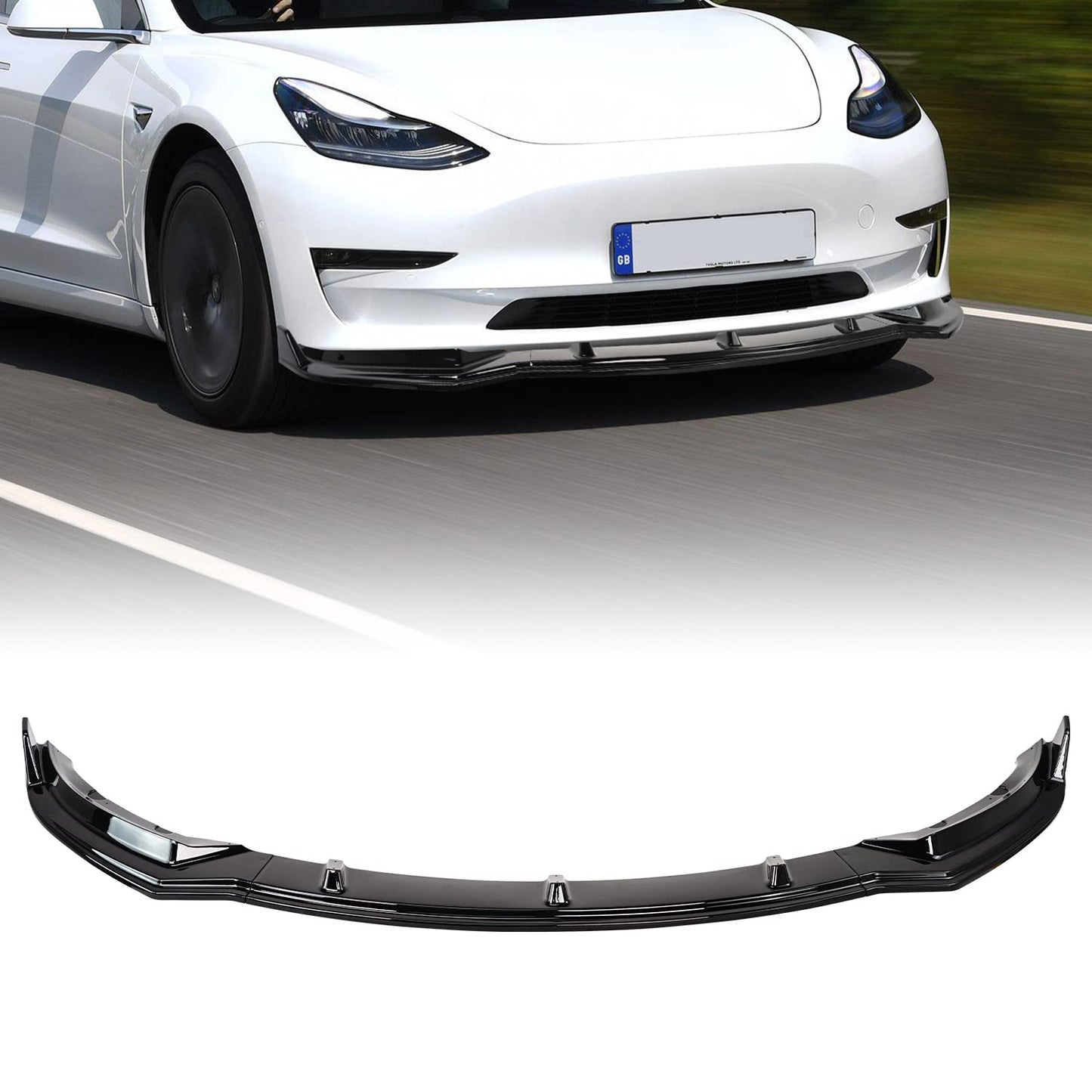 Front Bumper Lip Spoiler For Tesla Model 3 2017-2022（Glossy Black）