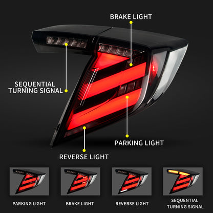 Full LED Tail Lights Assembly For 10th Gen Honda Civic Type R Hatchback 2016-2021