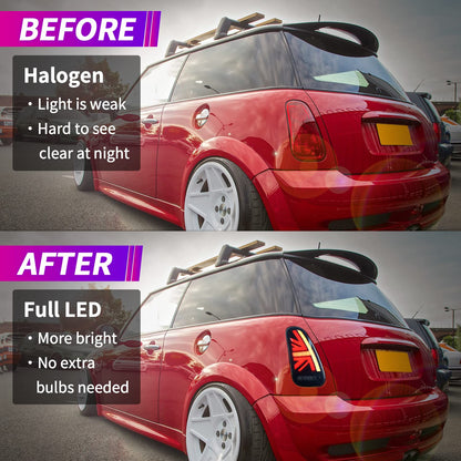 Archaische Voll-LED-Rückleuchten für 1. Generation Mini Cooper Hatchback/Cabrio R50 R52 R53 2001–2008