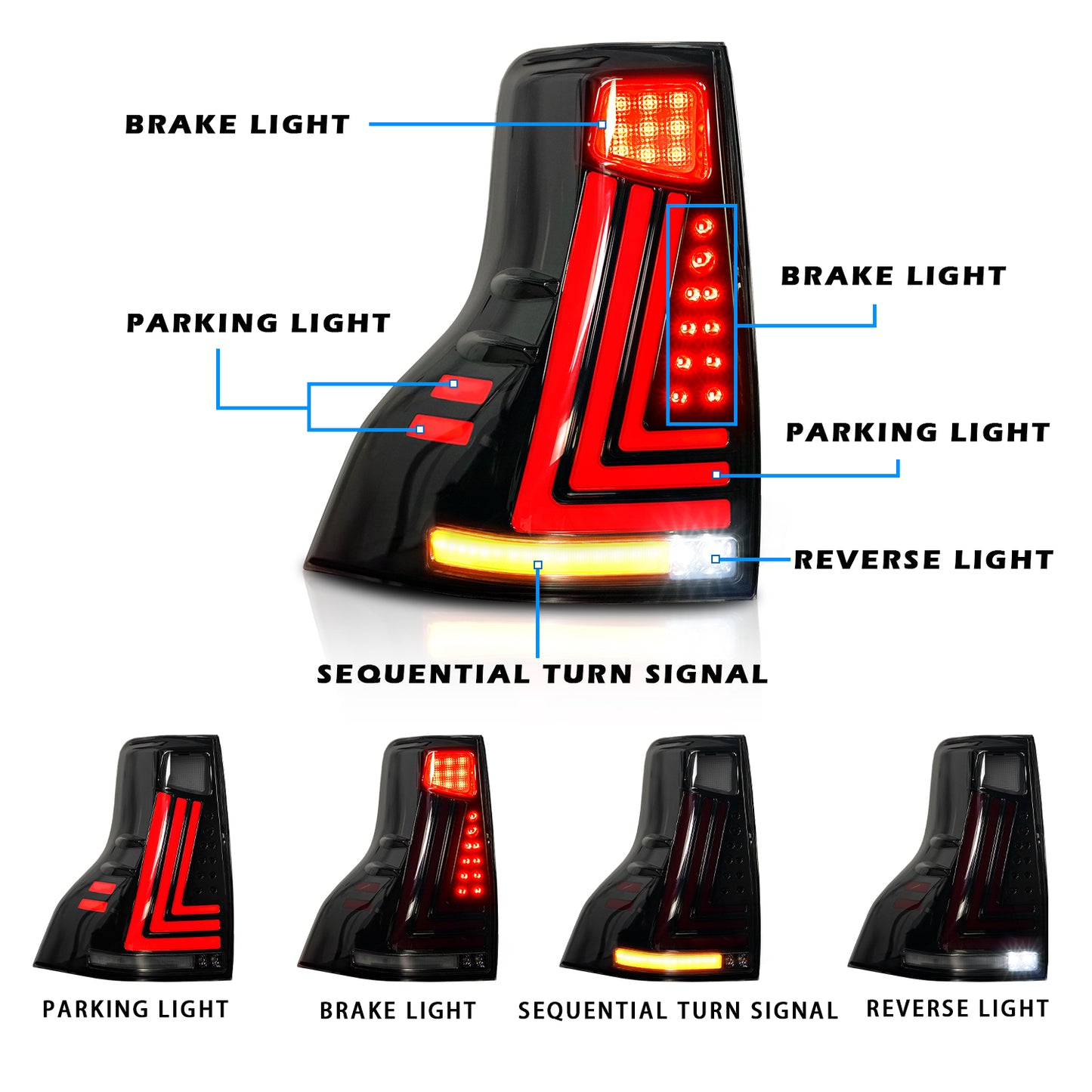 Full LED Tail Light Assembly For Toyota Prado 2010-2020
