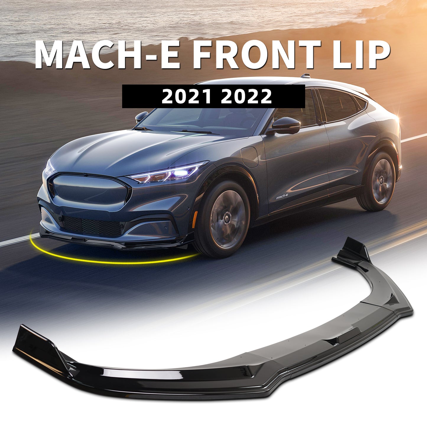 Front Bumper Lip Spoiler For Ford Mustang Mach-E 2021 2022 (Glossy Black)