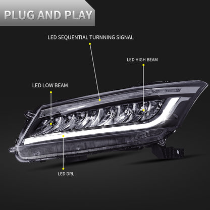 Full LED Headlights Assembly For 8th Gen Honda Accord 2008-2012